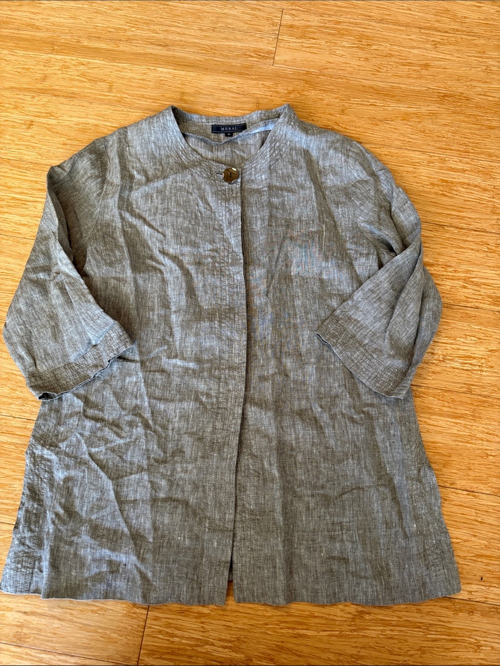Meral 100% Linen Hidden Button Front Shirt Jacket Oatmeal Grey - XL lagenlook